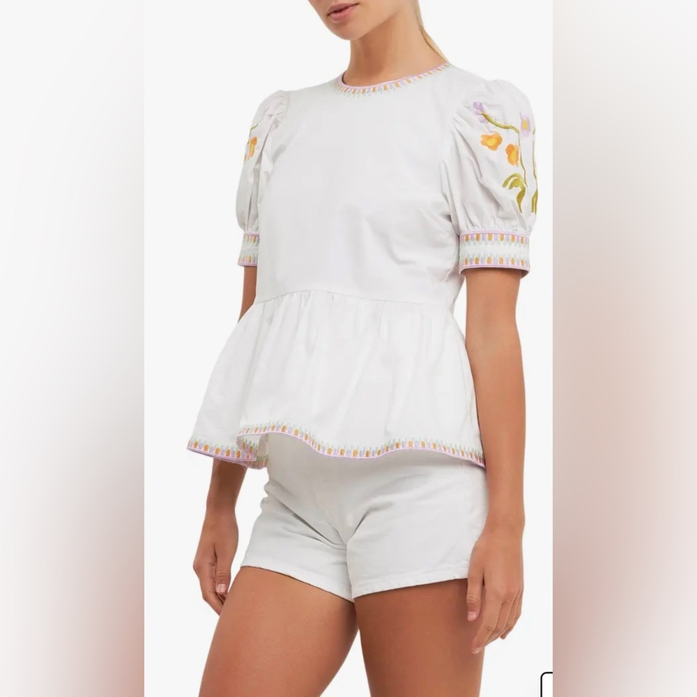 English Factory White Floral Embroidered Kids Top Sz XS
